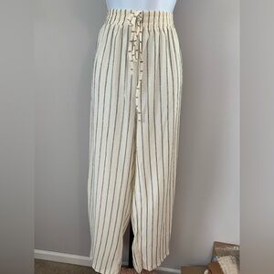 NWT Amazon Wide Leg Striped Drawstring Pants - Cream with Black Pinstripes